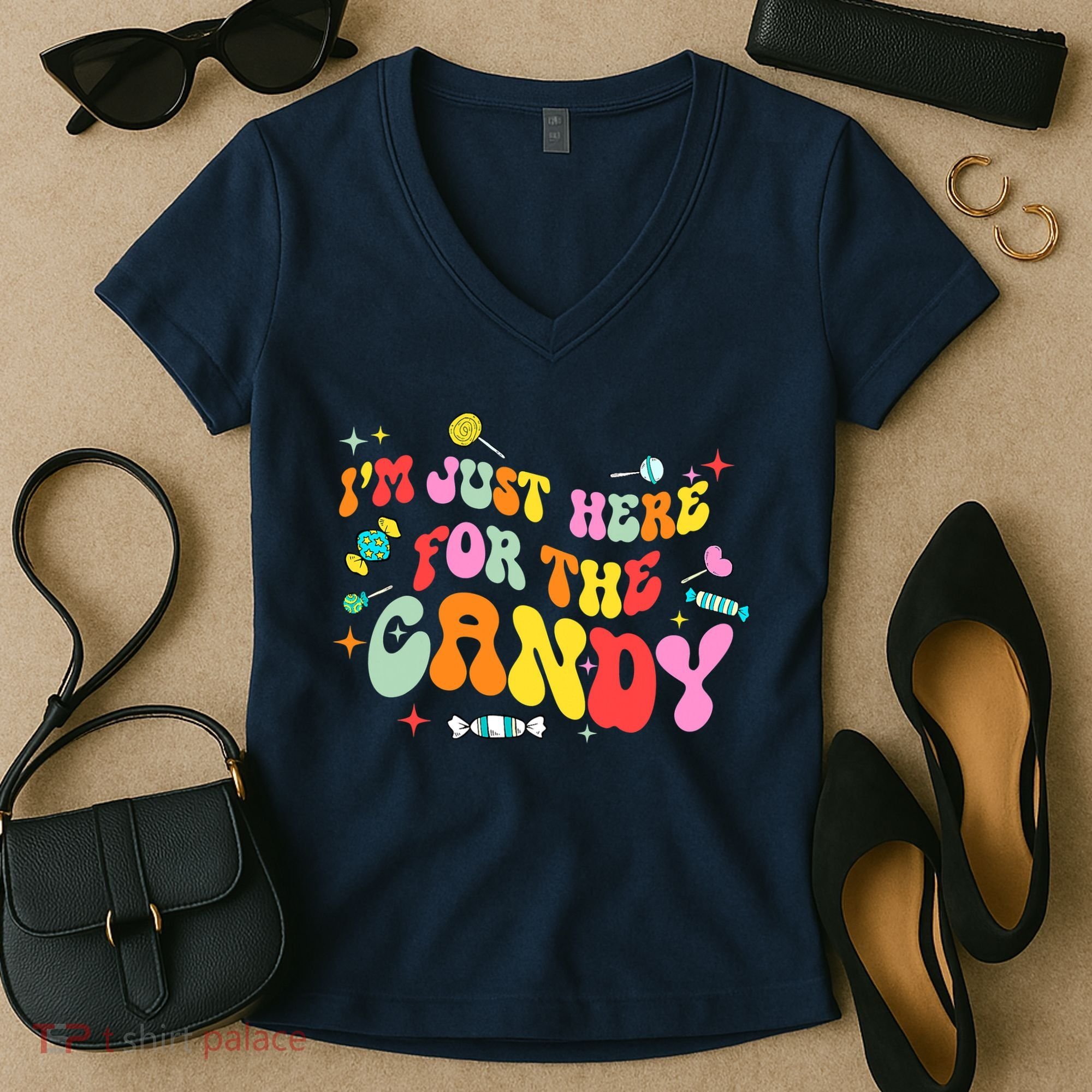 I'm Just Here For The Candy Halloween Cute Lollipop Sweets Women's V-Neck T-Shirt