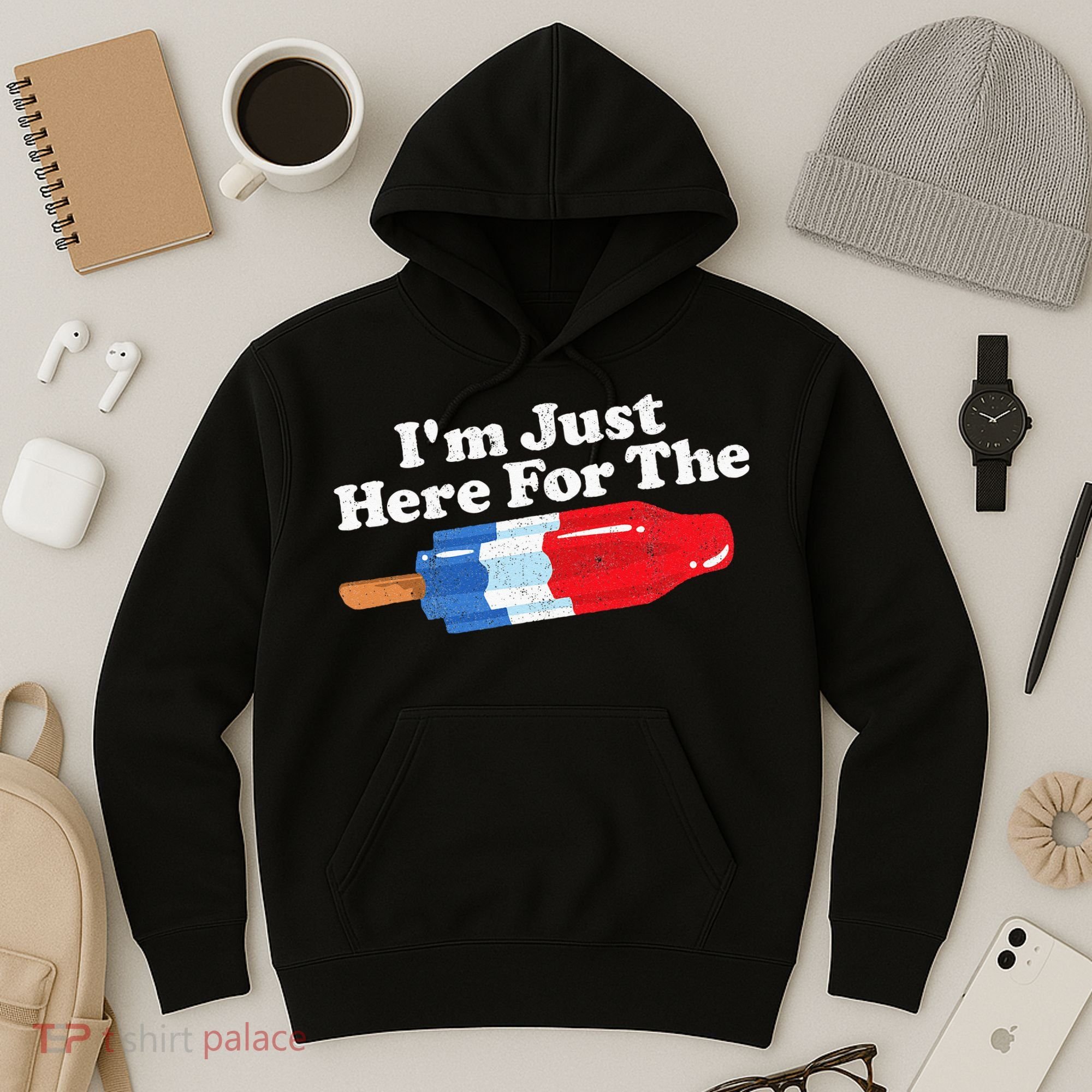 Im Just Here For The Popsicle Funny Bomb Retro 80s Pop Gift Hoodie
