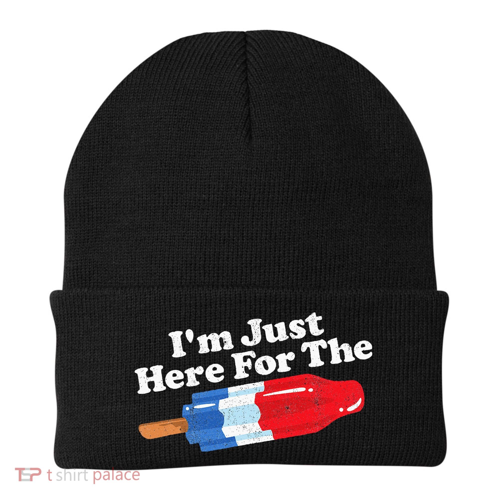 Im Just Here For The Popsicle Funny Bomb Retro 80s Pop Gift Beanie