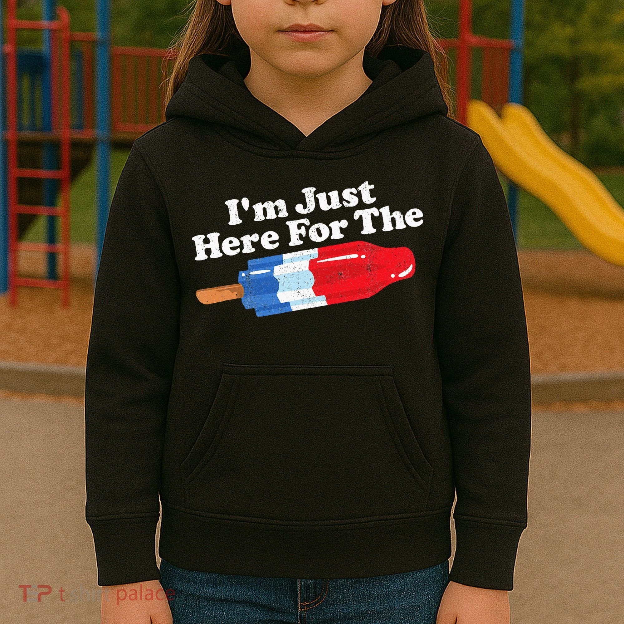 Im Just Here For The Popsicle Funny Bomb Retro 80s Pop Gift Kids Hoodie