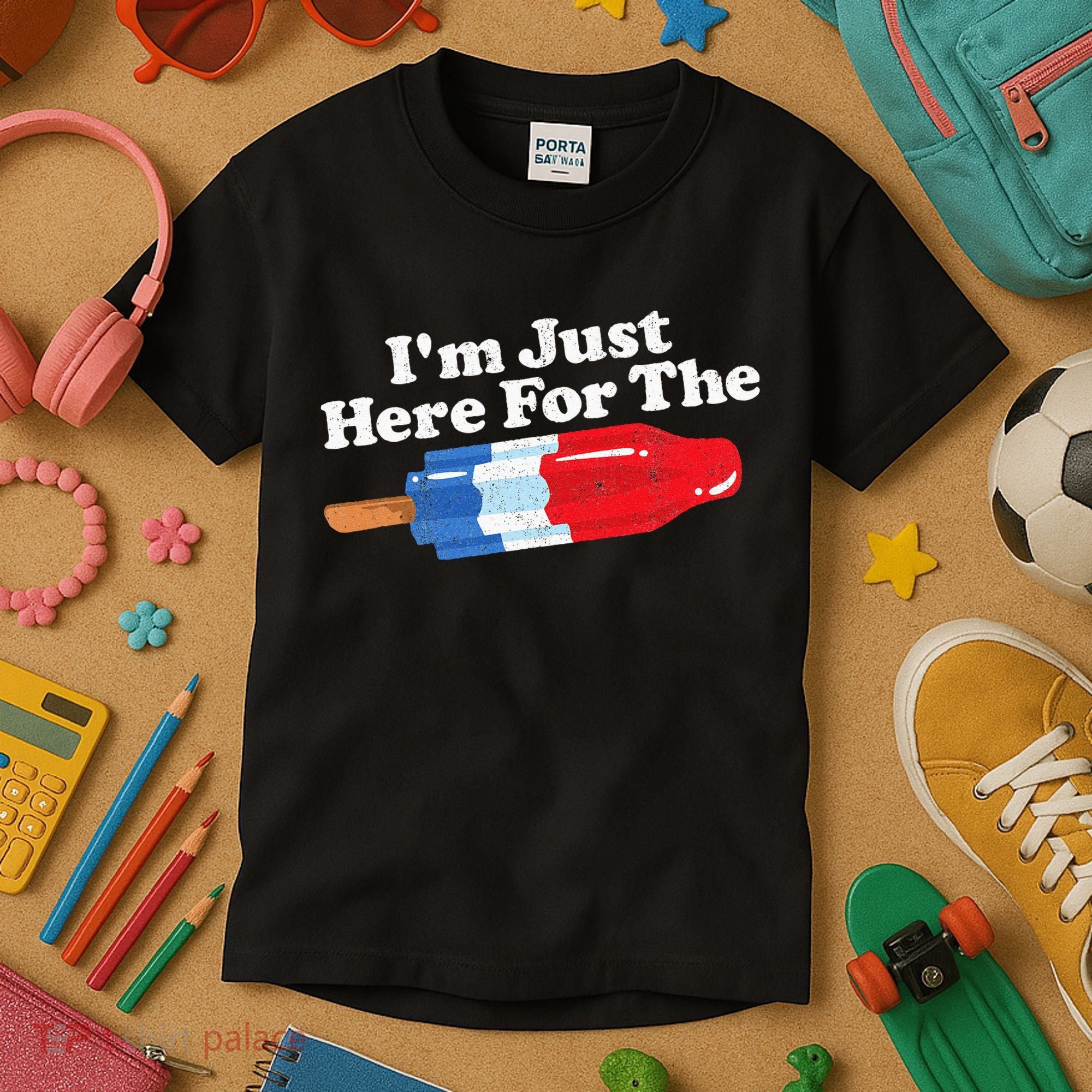 Im Just Here For The Popsicle Funny Bomb Retro 80s Pop Gift Kids T-Shirt