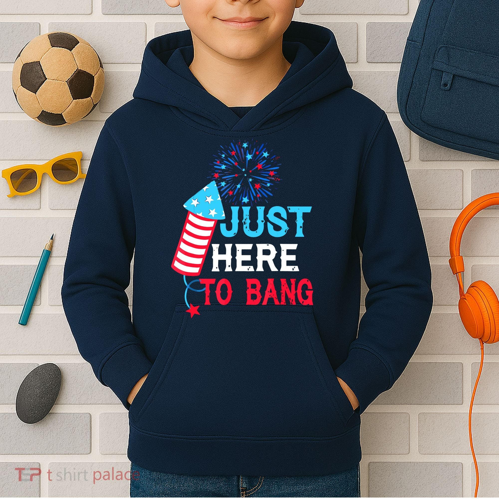 I'm Just Here To Bang Funny 4th July American Flag Kids Hoodie