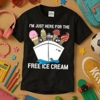 I'm Just Here For The Free Ice Cream Funny Cruise Kids T-Shirt thumb 3