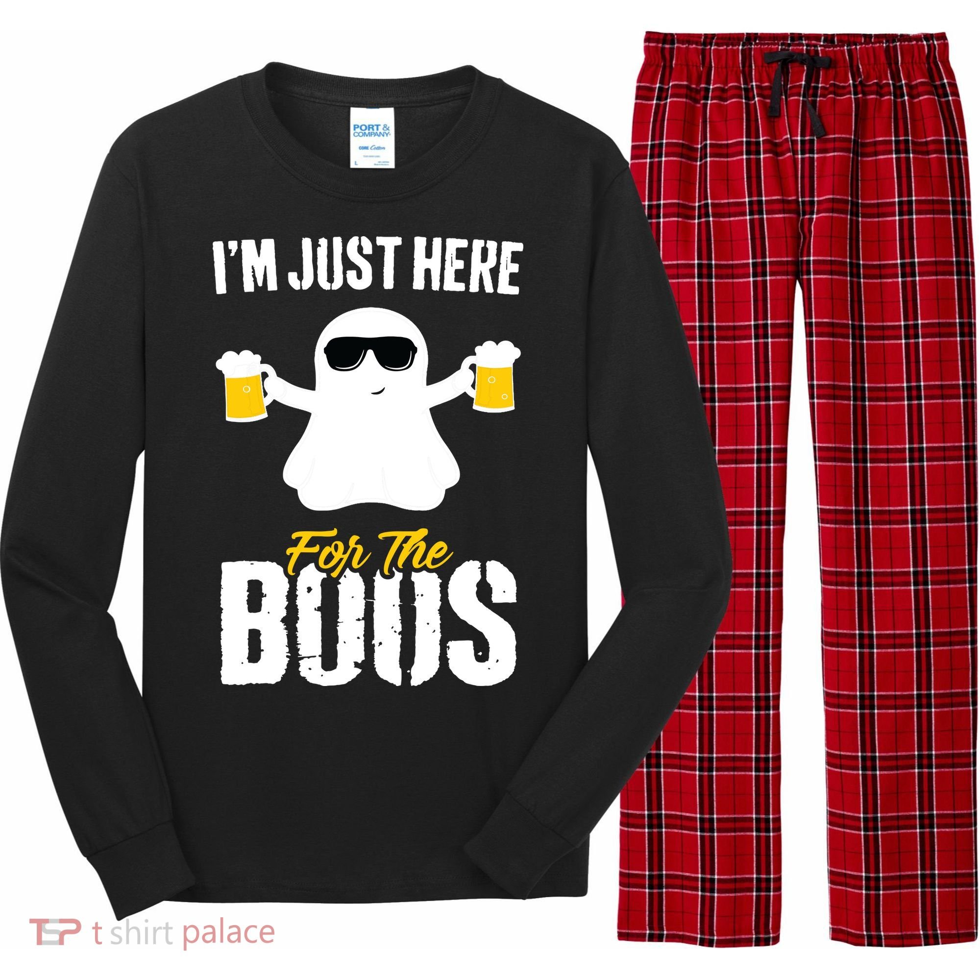 IM Just Here For The Boos Beer Funny Halloween Long Sleeve Pajama Set