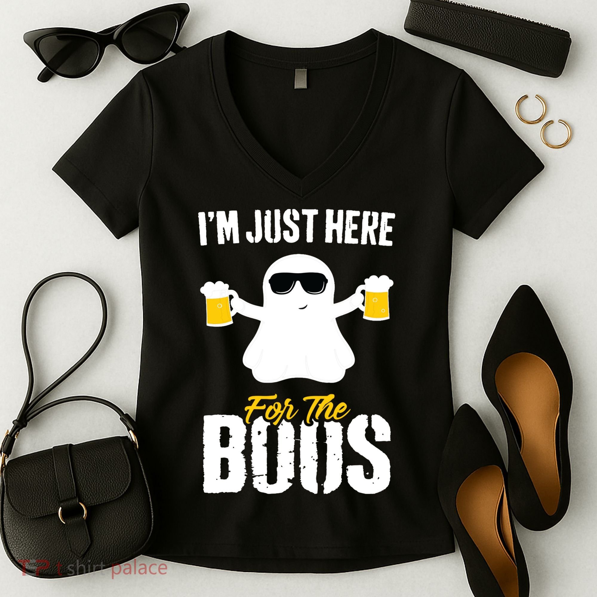 IM Just Here For The Boos Beer Funny Halloween Women's V-Neck T-Shirt