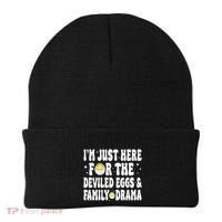 IM Just Here For The Deviled Eggs And Family Drama Funny Thanksgiving Beanie thumb 0