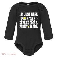 IM Just Here For The Deviled Eggs And Family Drama Funny Thanksgiving Baby Long Sleeve Bodysuit thumb 0