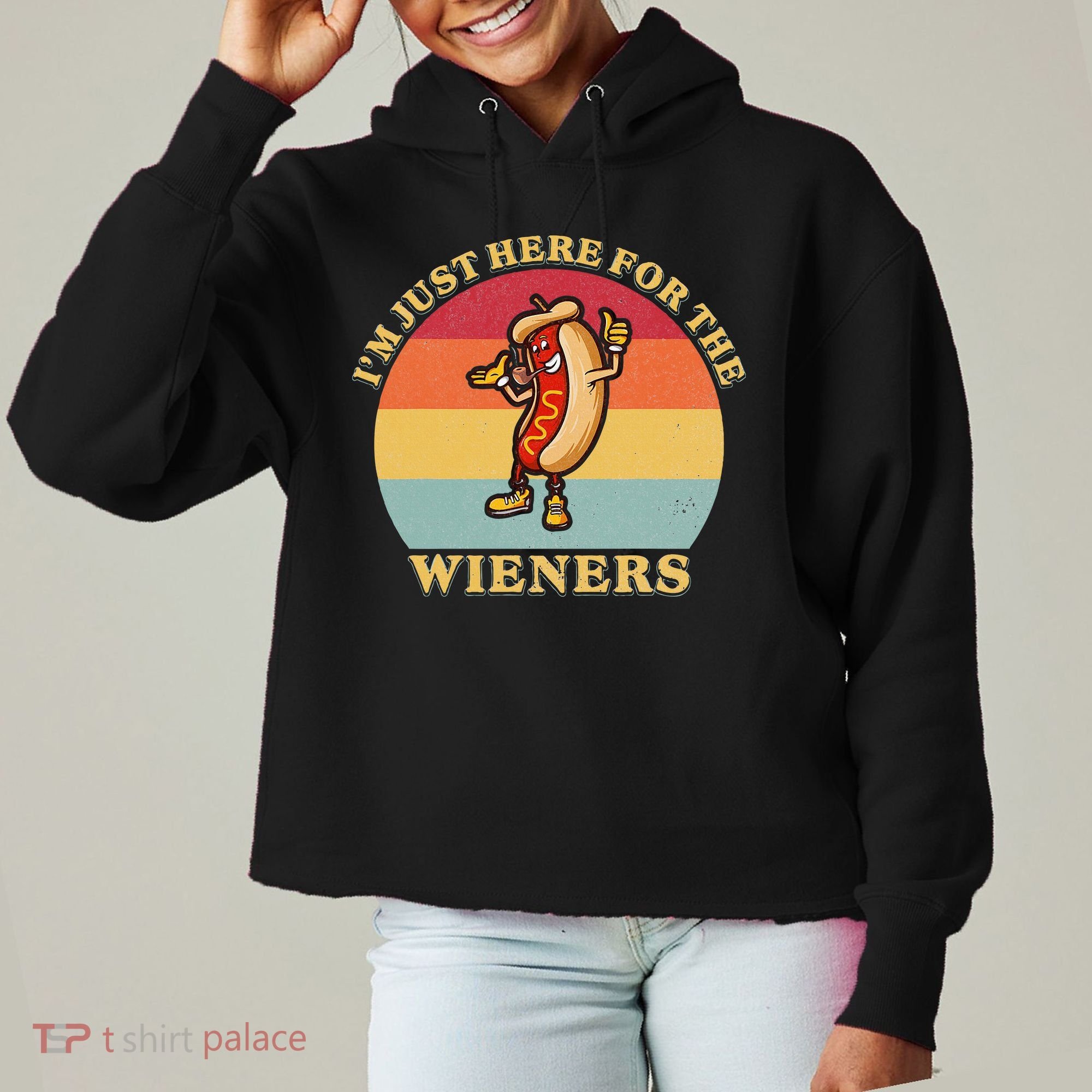 Im Just Here For The Weiners 4th Of July Ladies Heavyweight Boxy Pullover Hoodie