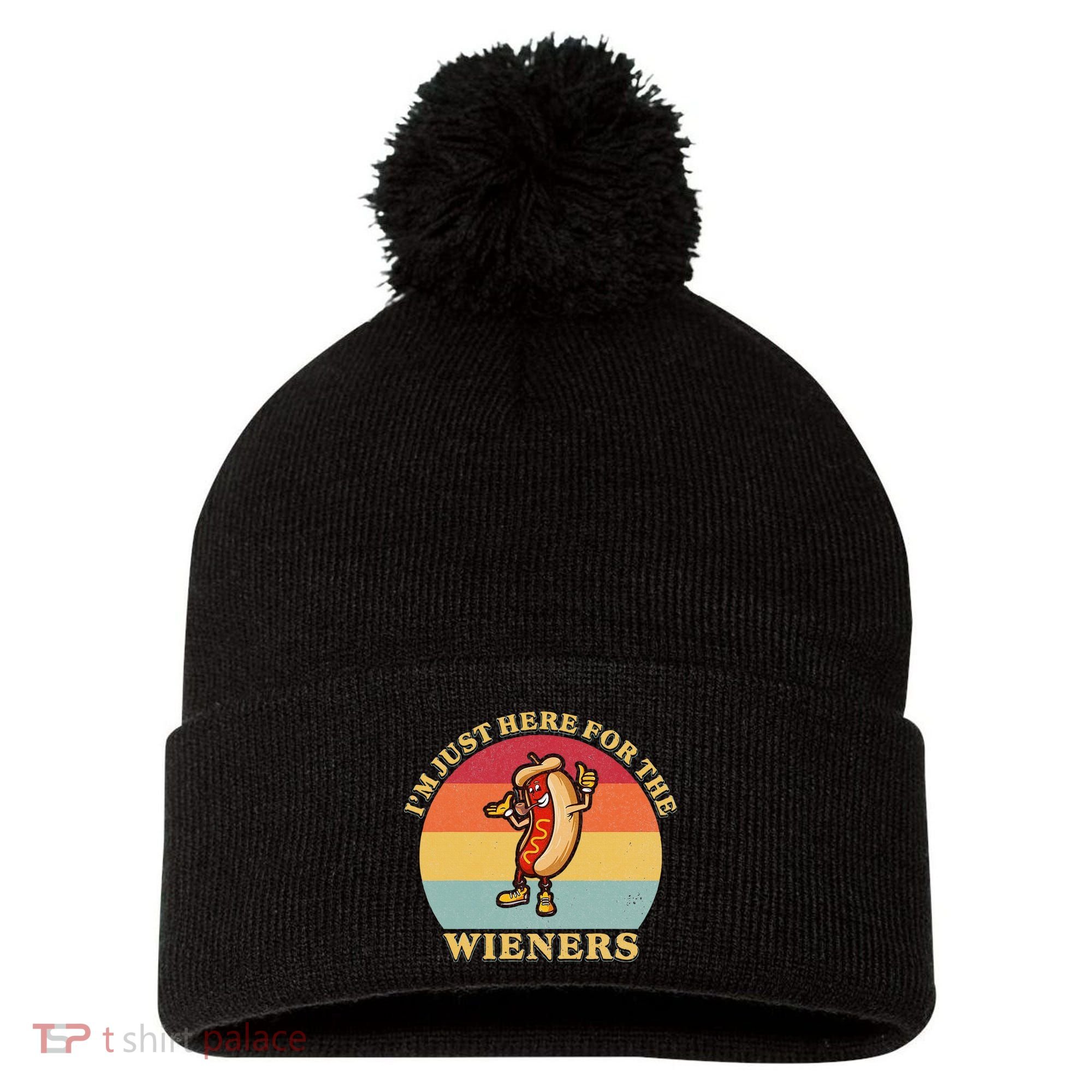 Im Just Here For The Weiners 4th Of July Pom Pom 12in Knit Beanie