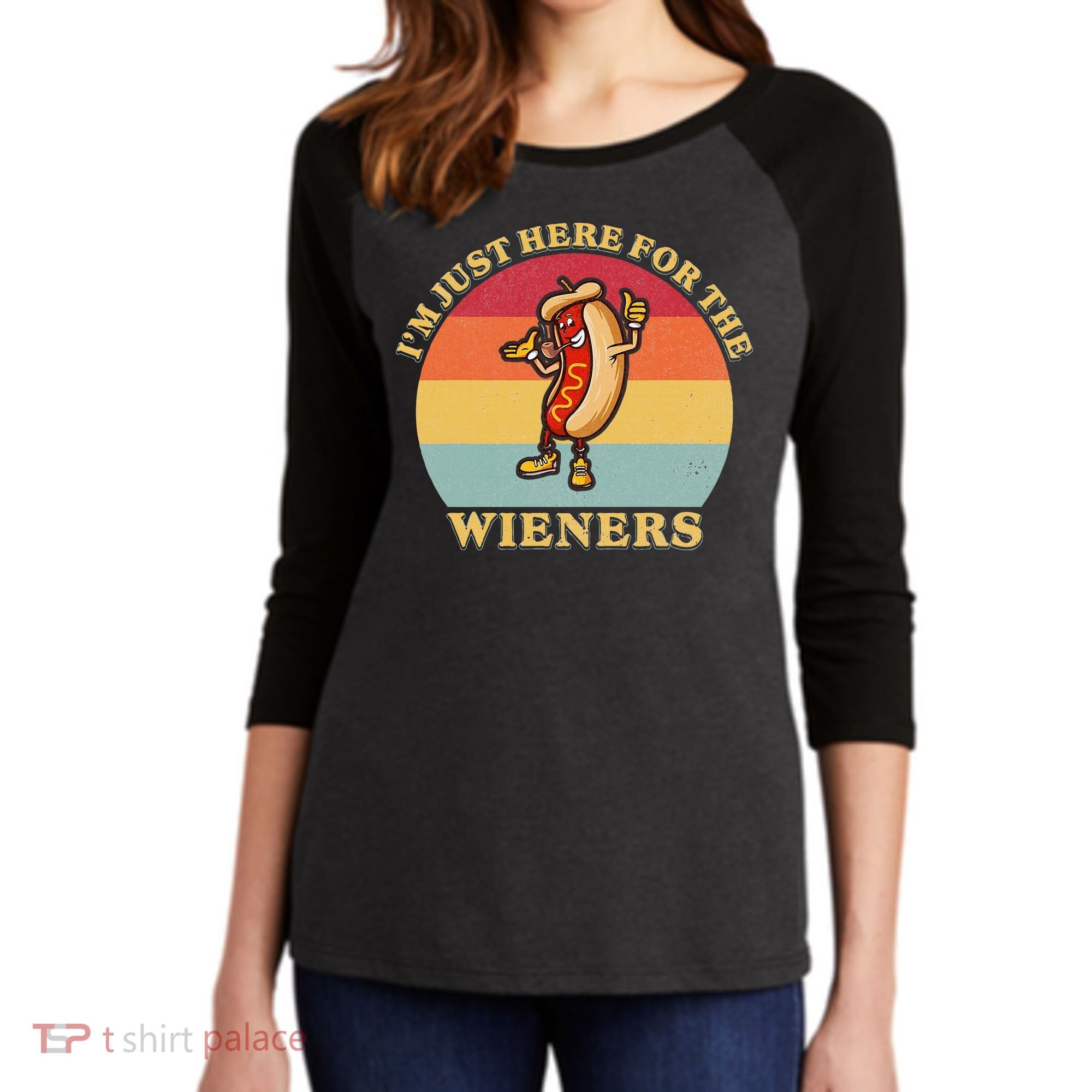 Im Just Here For The Weiners 4th Of July Women's Tri-Blend 3/4-Sleeve Raglan Shirt
