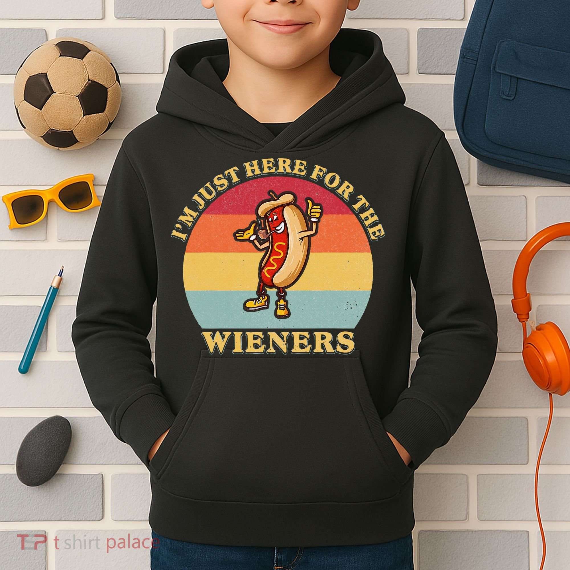 Im Just Here For The Weiners 4th Of July Kids Hoodie