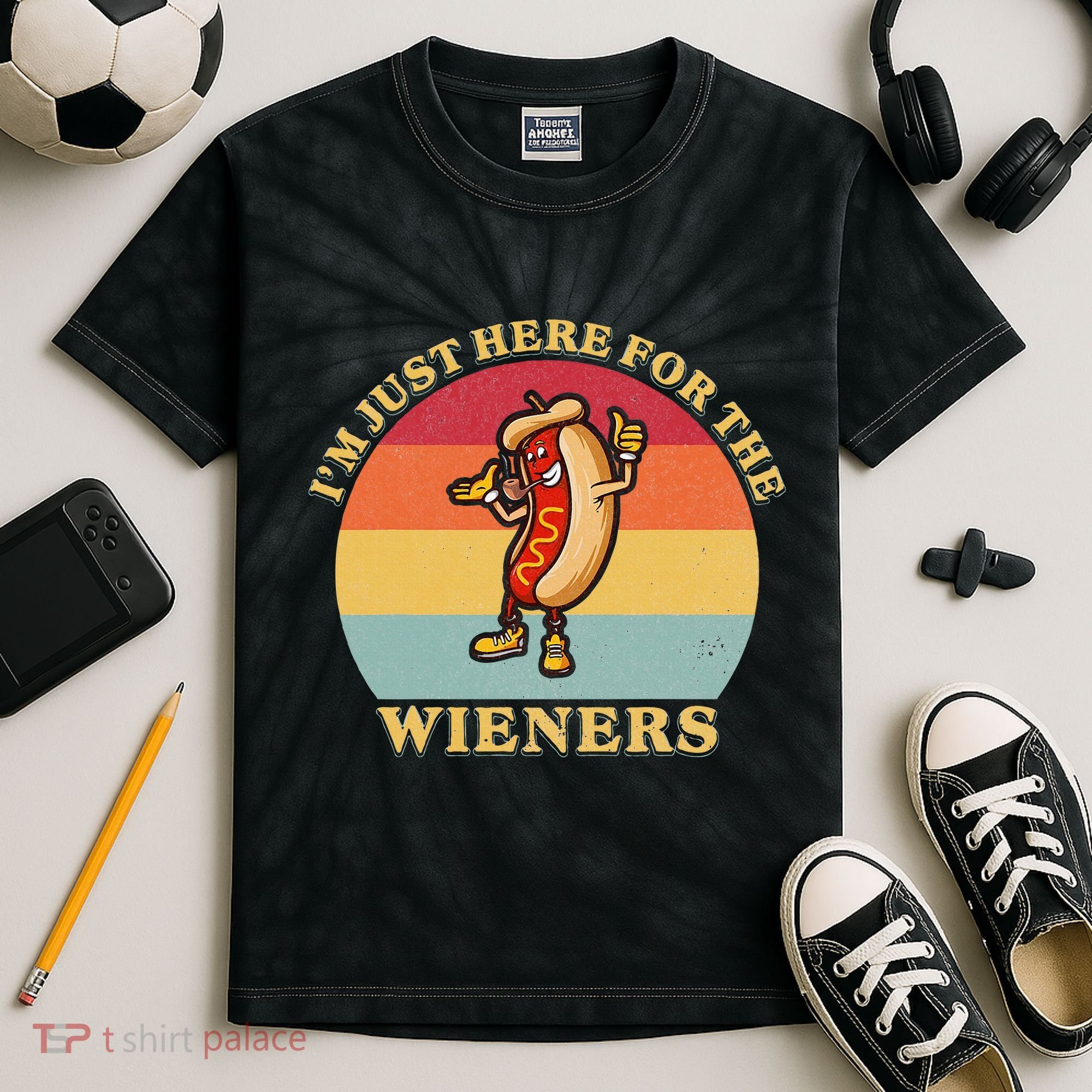 Im Just Here For The Weiners 4th Of July Kids Tie-Dye T-Shirt
