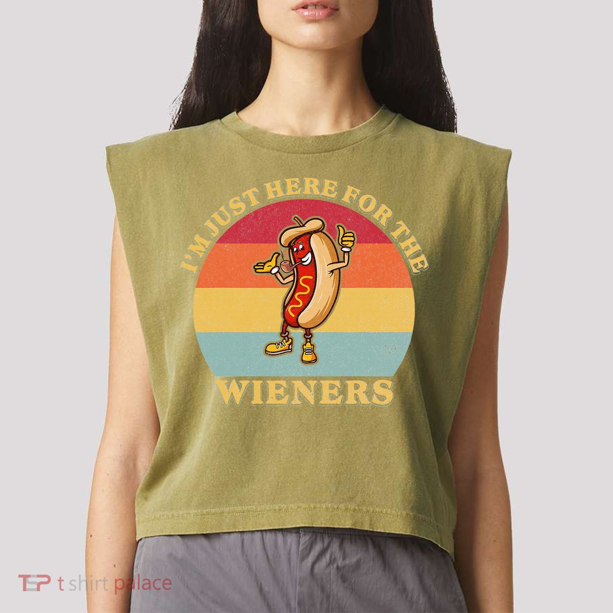 Im Just Here For The Weiners 4th Of July Garment-Dyed Women's Muscle Tee