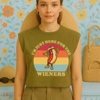 Im Just Here For The Weiners 4th Of July Garment-Dyed Women's Muscle Tee thumb 4