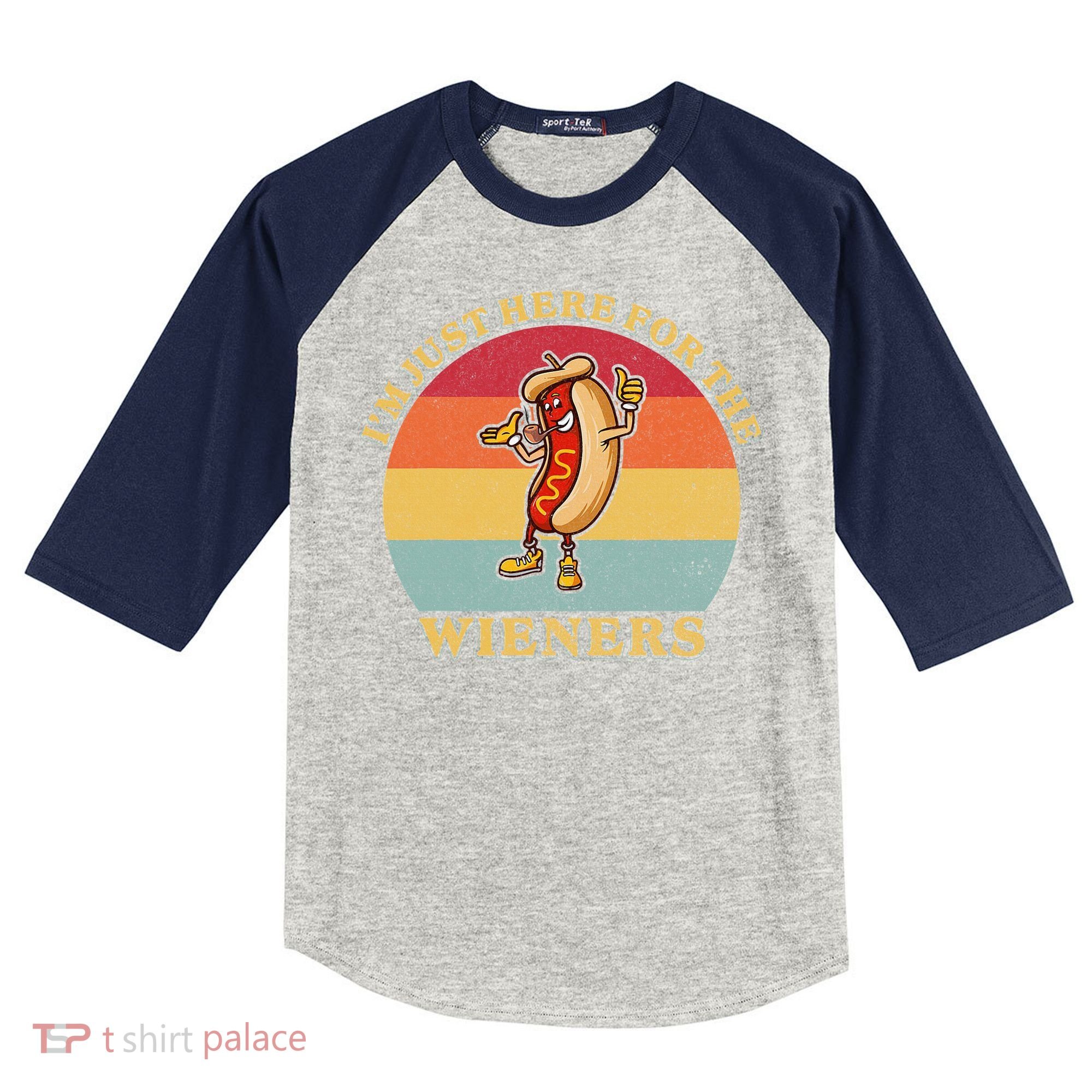 Im Just Here For The Weiners 4th Of July Kids Colorblock Raglan Jersey