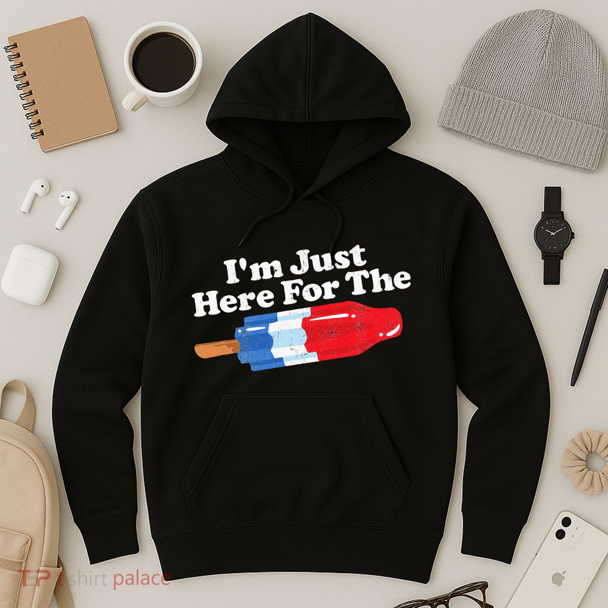 I'm Just Here For The Popsicle Funny Bomb Retro 80s Pop Gift Hoodie