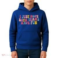 I Just Hope Both Teams Have Fun Groovy Football Gift Kids Hoodie thumb 4
