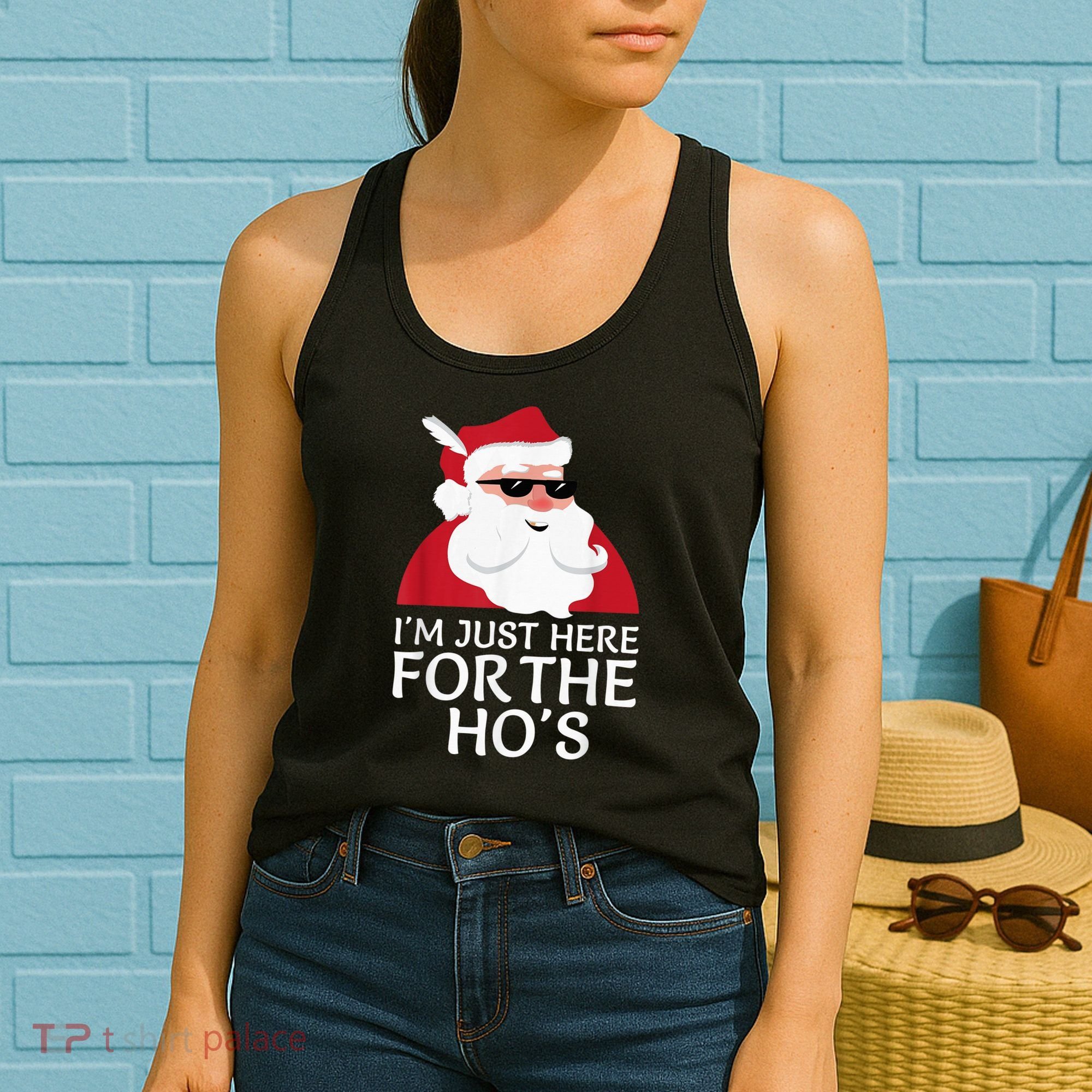 I'm Just Here For The Hos Shirt Santa Claus Christmas Joke Women's Tank Top