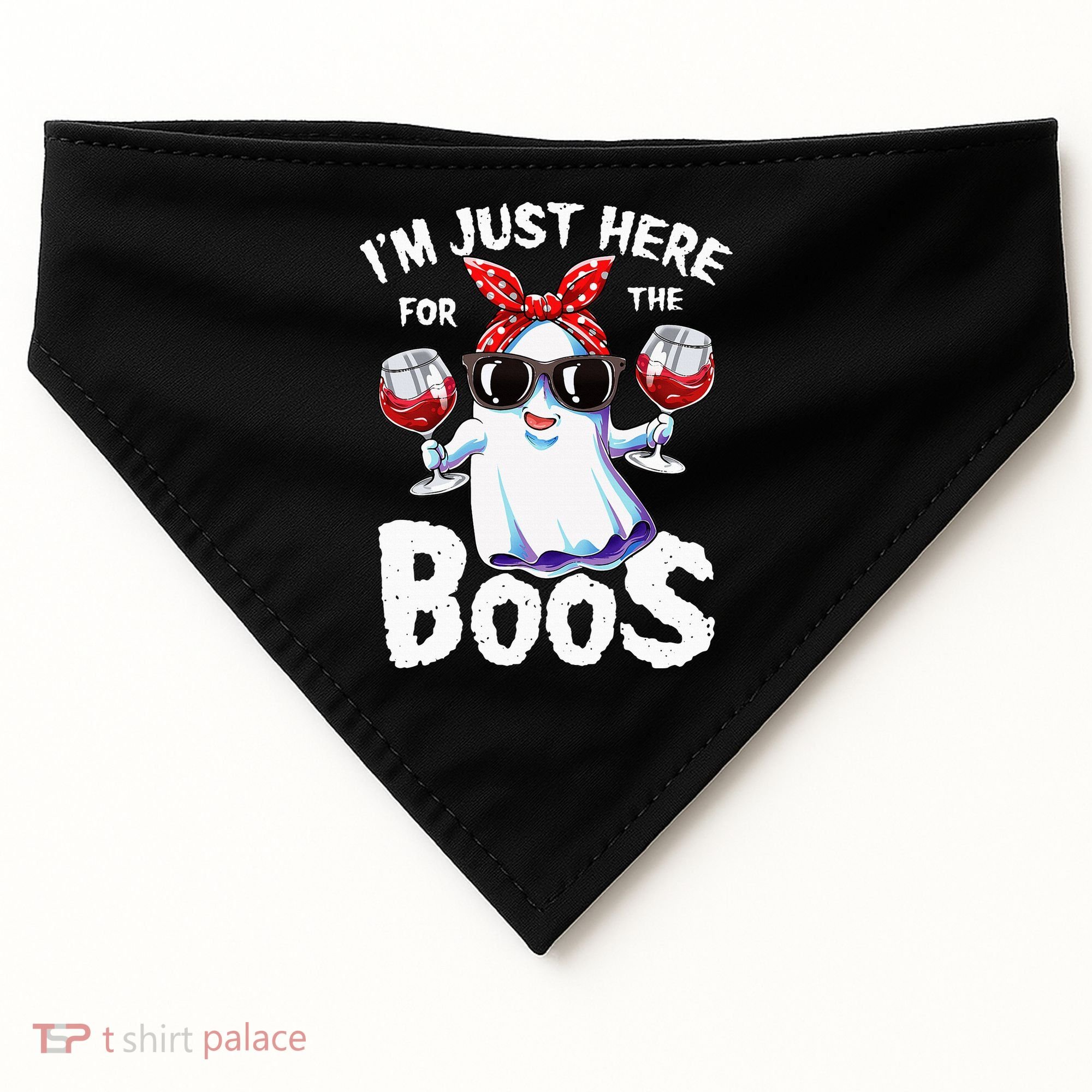 Im Just Here For The Boos Halloween Ghost Cute Funny USA-Made Doggie Bandana