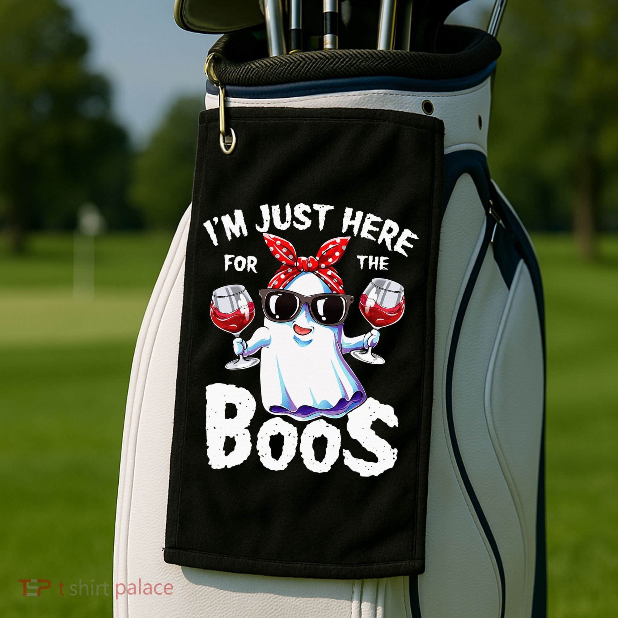 Im Just Here For The Boos Halloween Ghost Cute Funny Golf Towel