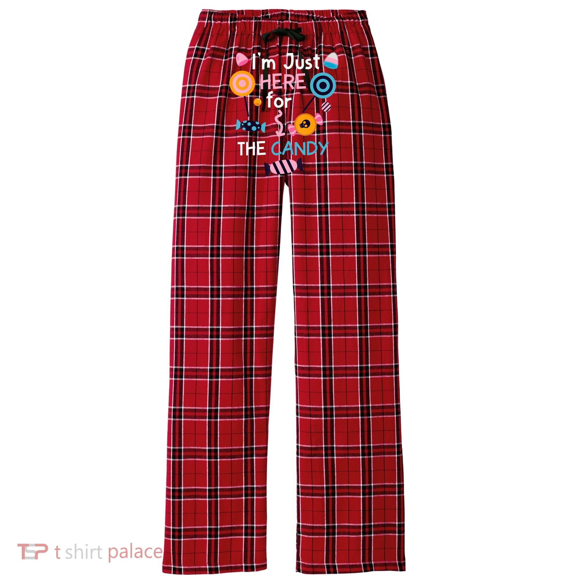 I'm Just Here For The Candy Cute Halloween Candy Party Women's Flannel Plaid Pajama Pants