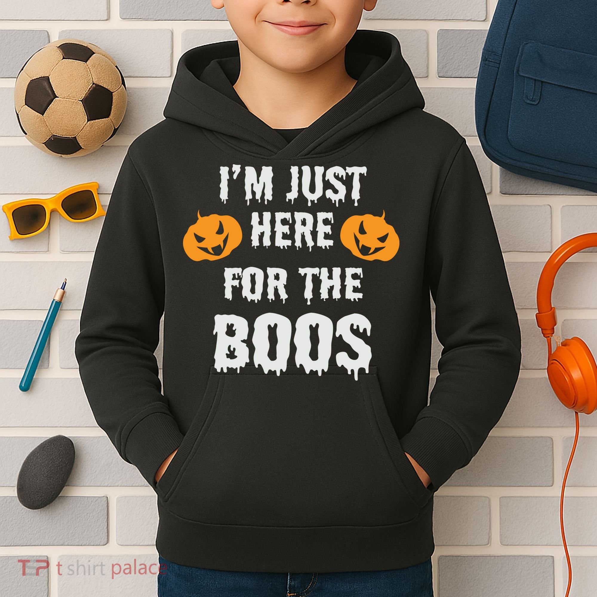 I'm Just Here For The Boos Pumpkin Halloween Day Kids Hoodie