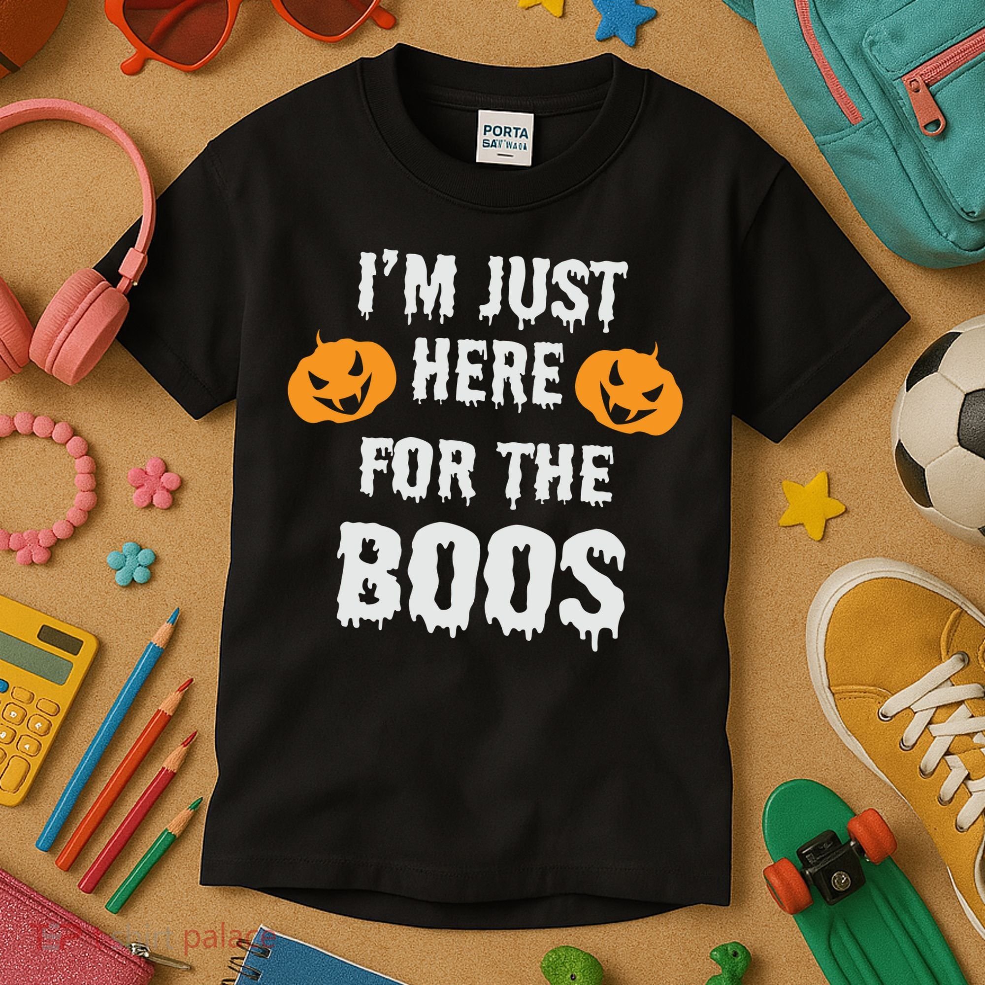 I'm Just Here For The Boos Pumpkin Halloween Day Kids T-Shirt