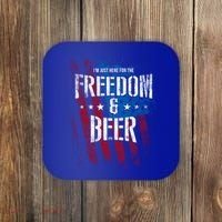 Im Just Here For The Freedom And Beer Funny Patriotic Gift Coaster thumb 0