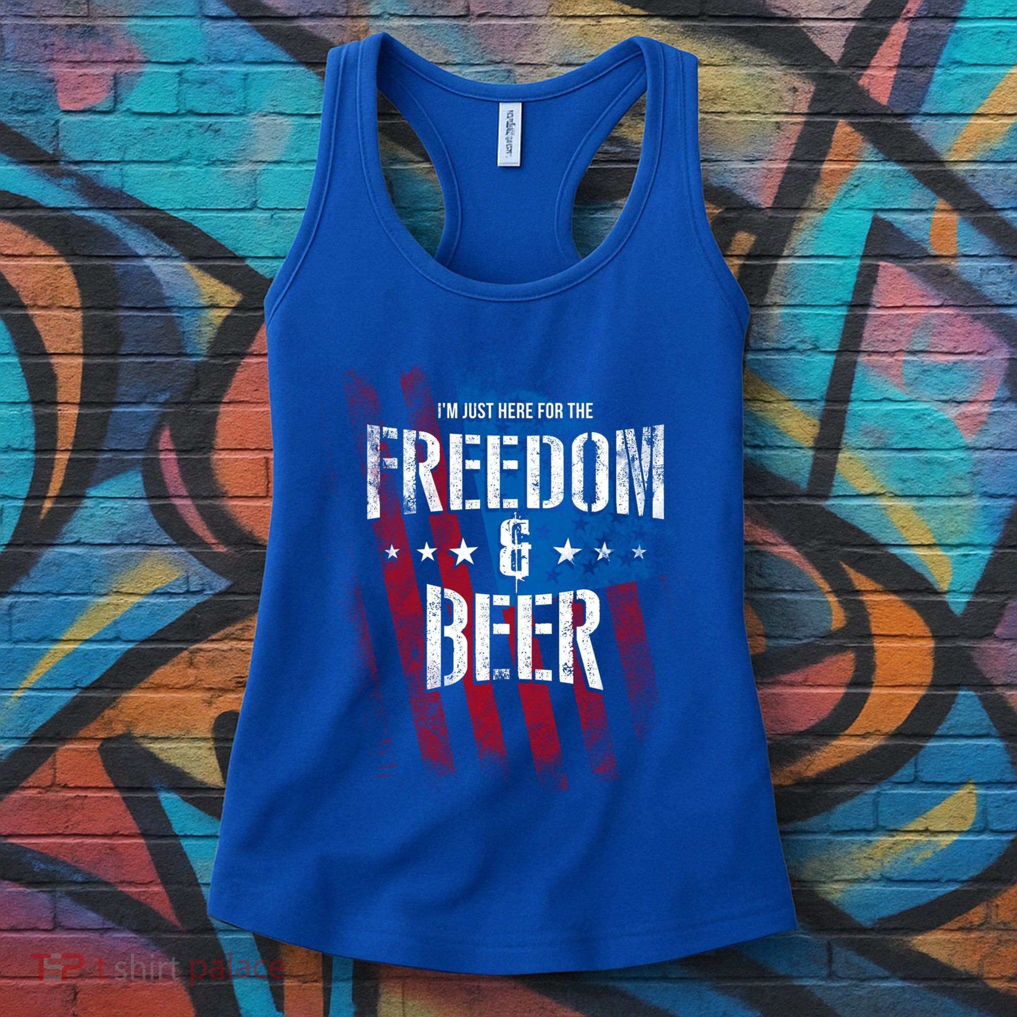 Im Just Here For The Freedom And Beer Funny Patriotic Gift Women's Tank Top