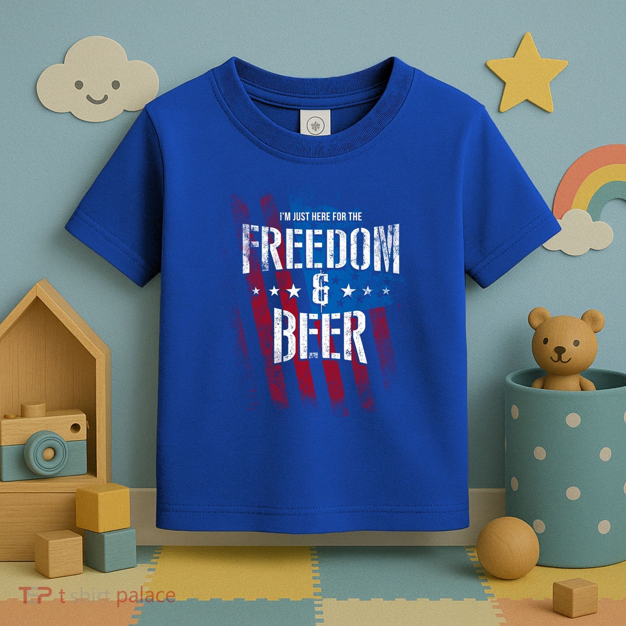 Im Just Here For The Freedom And Beer Funny Patriotic Gift Toddler T-Shirt