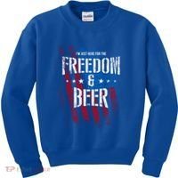 Im Just Here For The Freedom And Beer Funny Patriotic Gift Kids Sweatshirt thumb 0