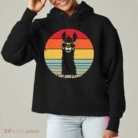 I Just Love Llamas Retro Style Llama Ladies Heavyweight Boxy Pullover Hoodie thumb 0