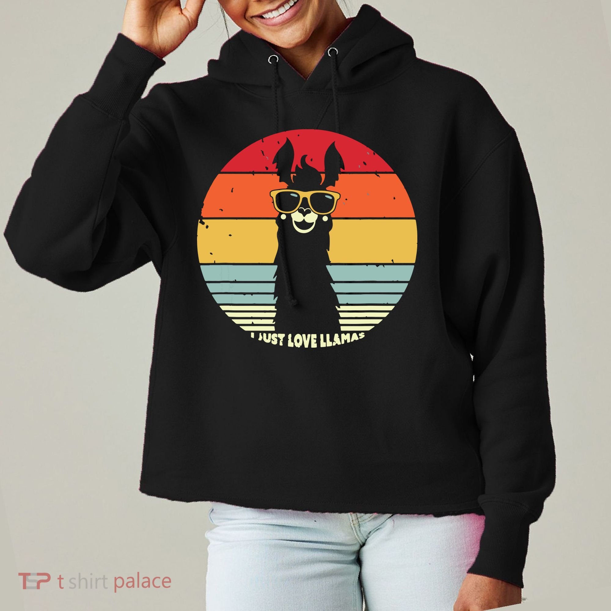 I Just Love Llamas Retro Style Llama Ladies Heavyweight Boxy Pullover Hoodie