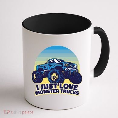 I Just Love Monster Trucks Retro Sunset Coffee Mug back