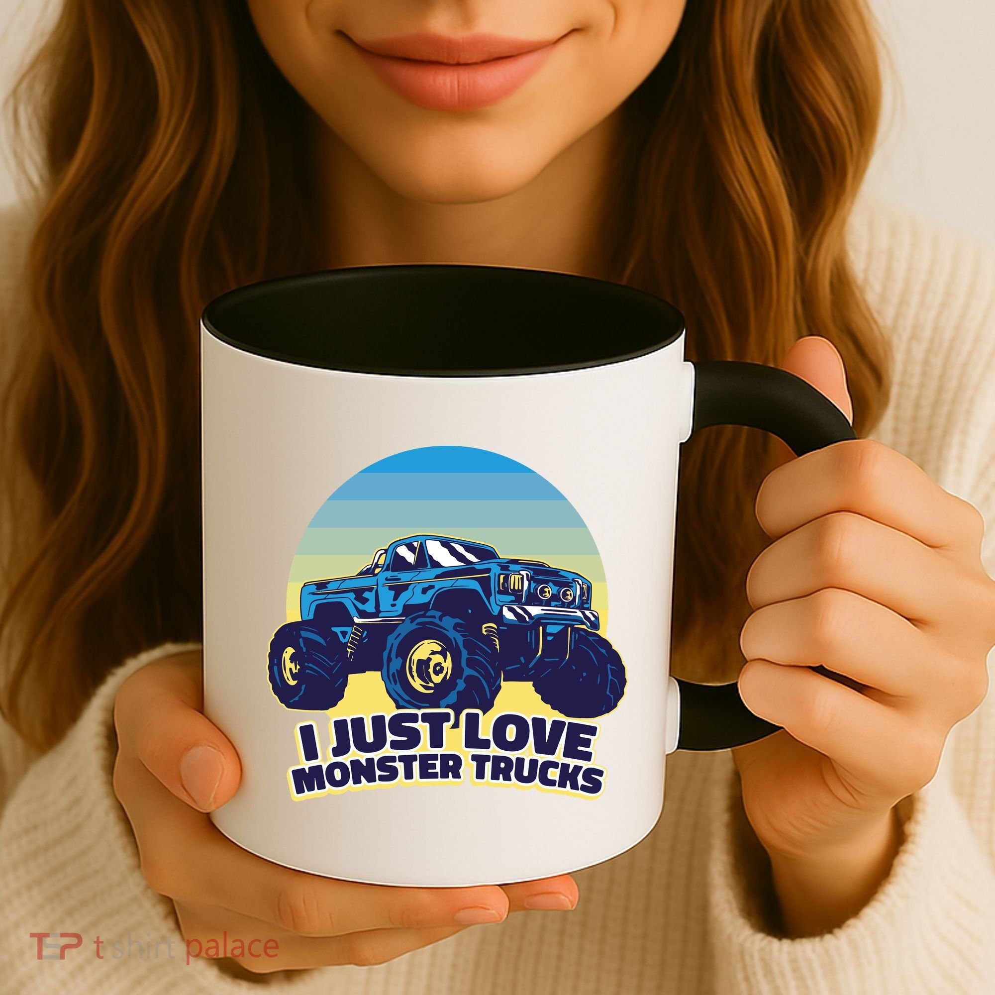 I Just Love Monster Trucks Retro Sunset Coffee Mug