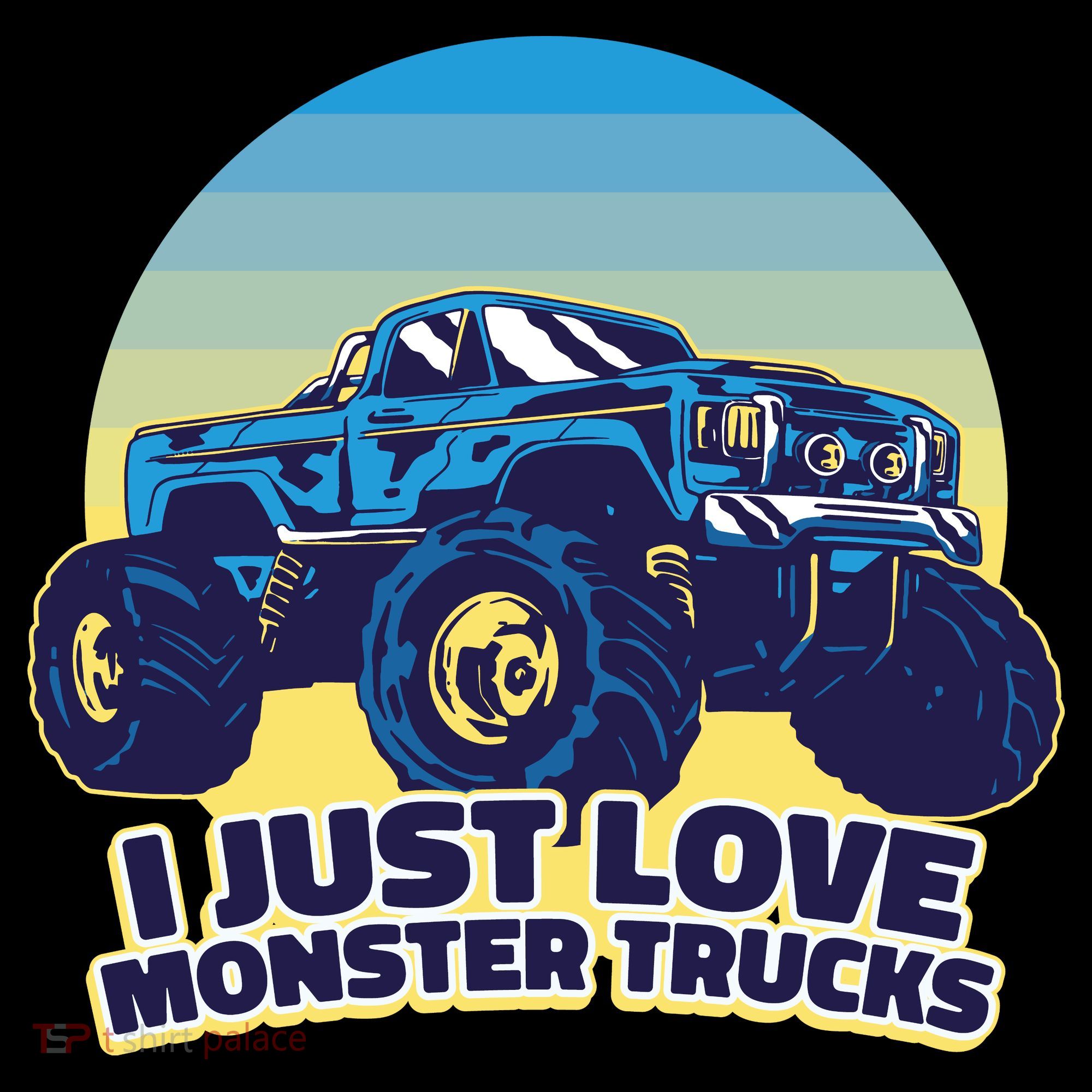 I Just Love Monster Trucks Retro Sunset Coffee Mug