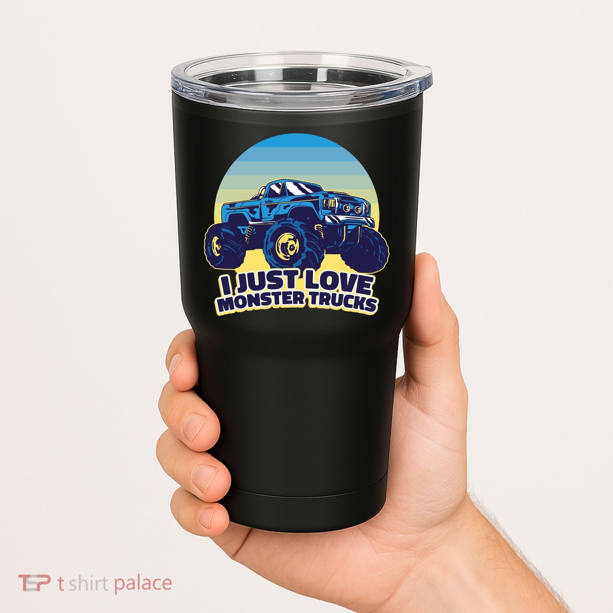 I Just Love Monster Trucks Retro Sunset Tumbler