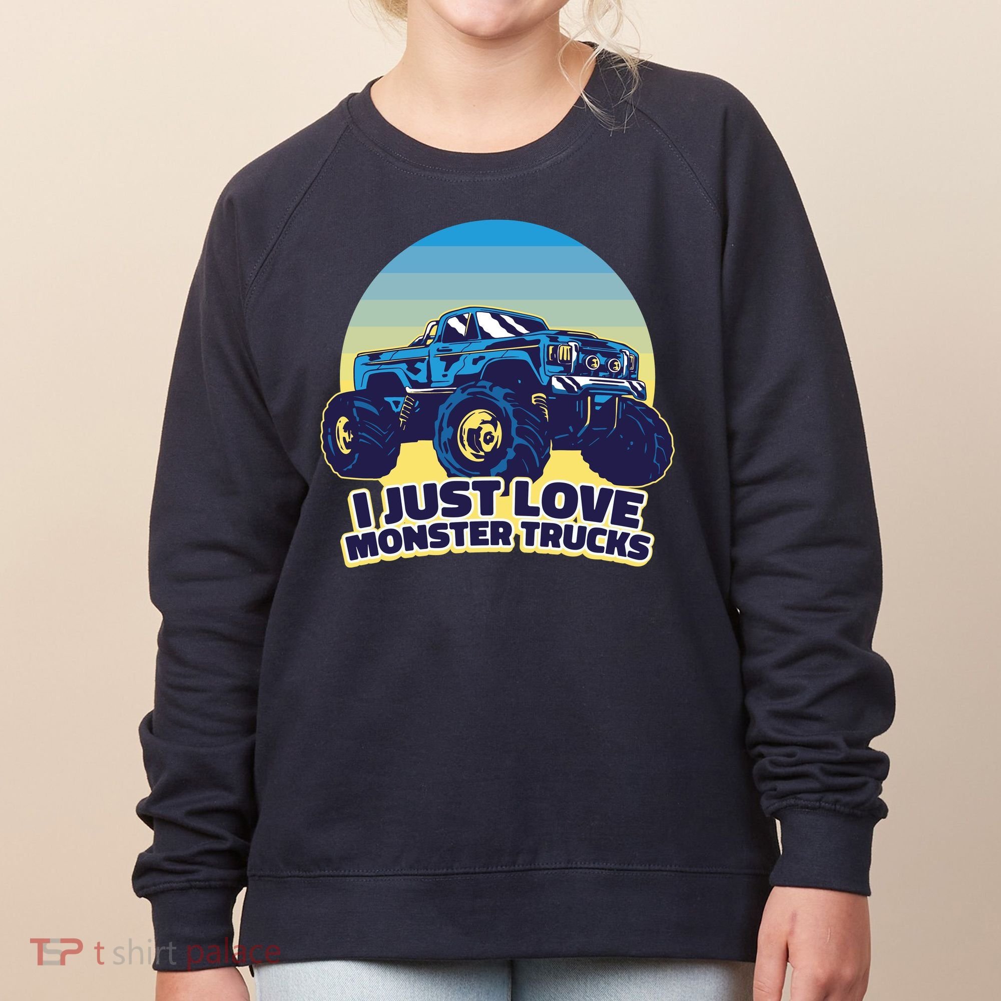 I Just Love Monster Trucks Retro Sunset Women's Sweatshirt