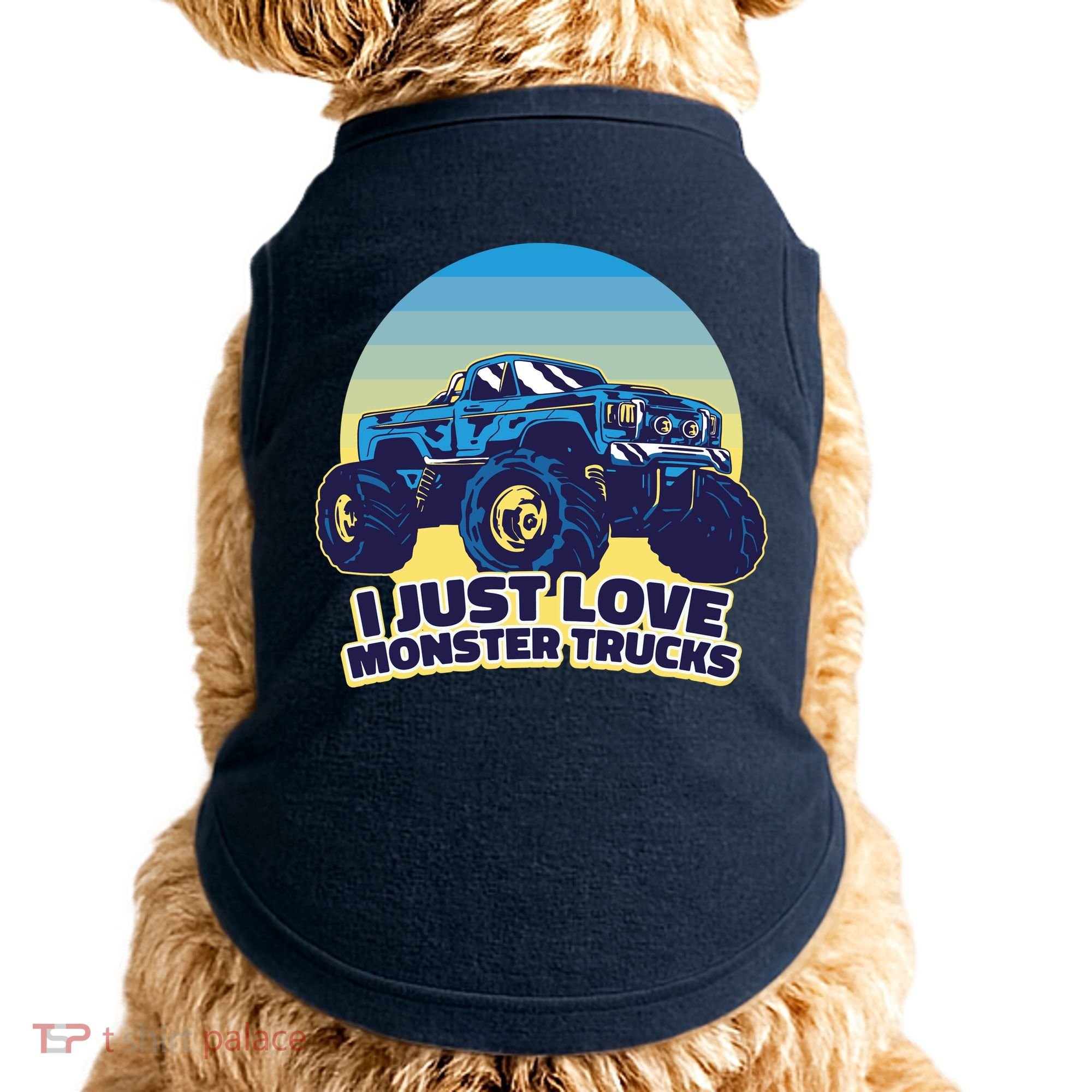 I Just Love Monster Trucks Retro Sunset Doggie Tank