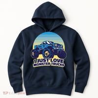 I Just Love Monster Trucks Retro Sunset Hoodie thumb 0