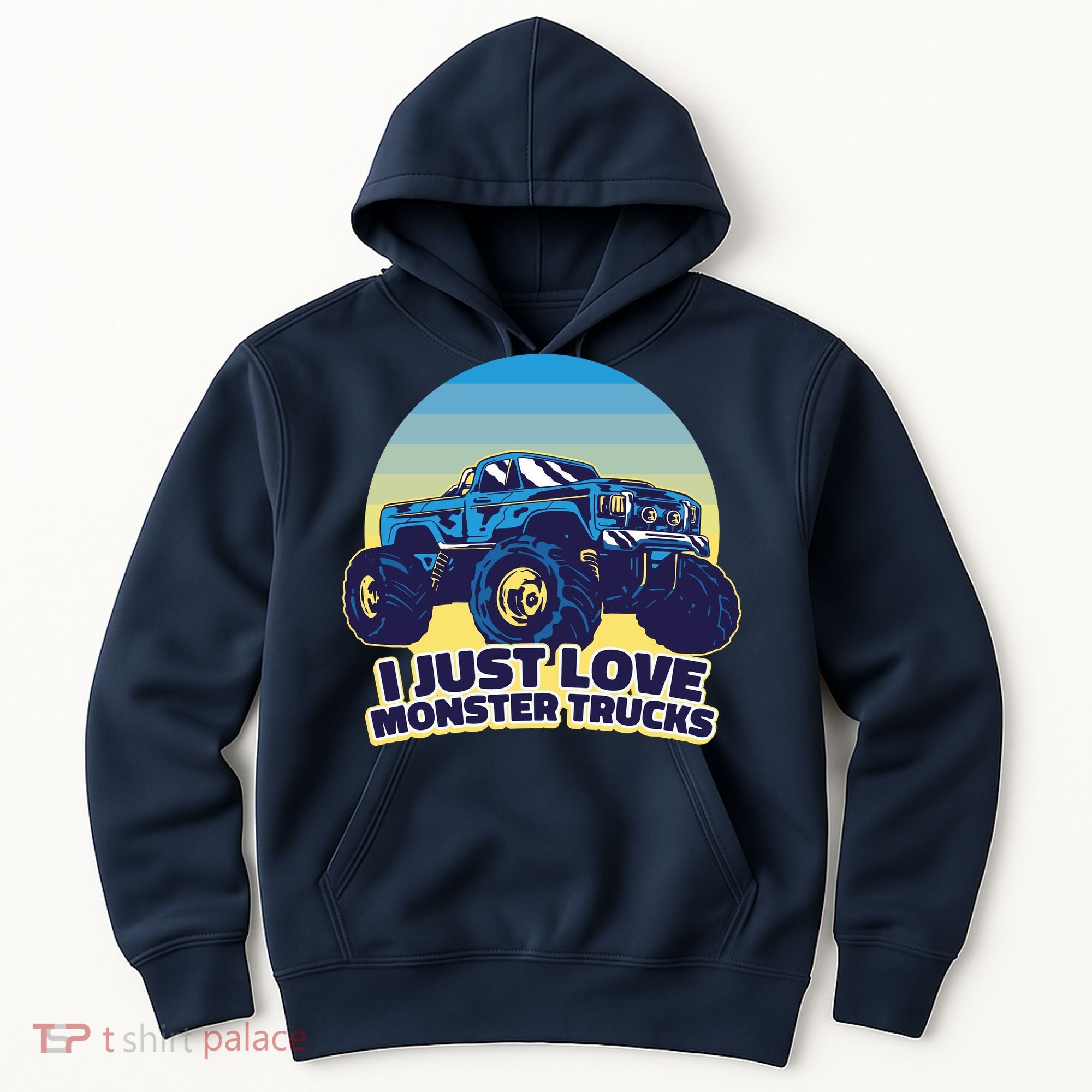 I Just Love Monster Trucks Retro Sunset Hoodie