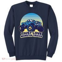 I Just Love Monster Trucks Retro Sunset Sweatshirt thumb 0