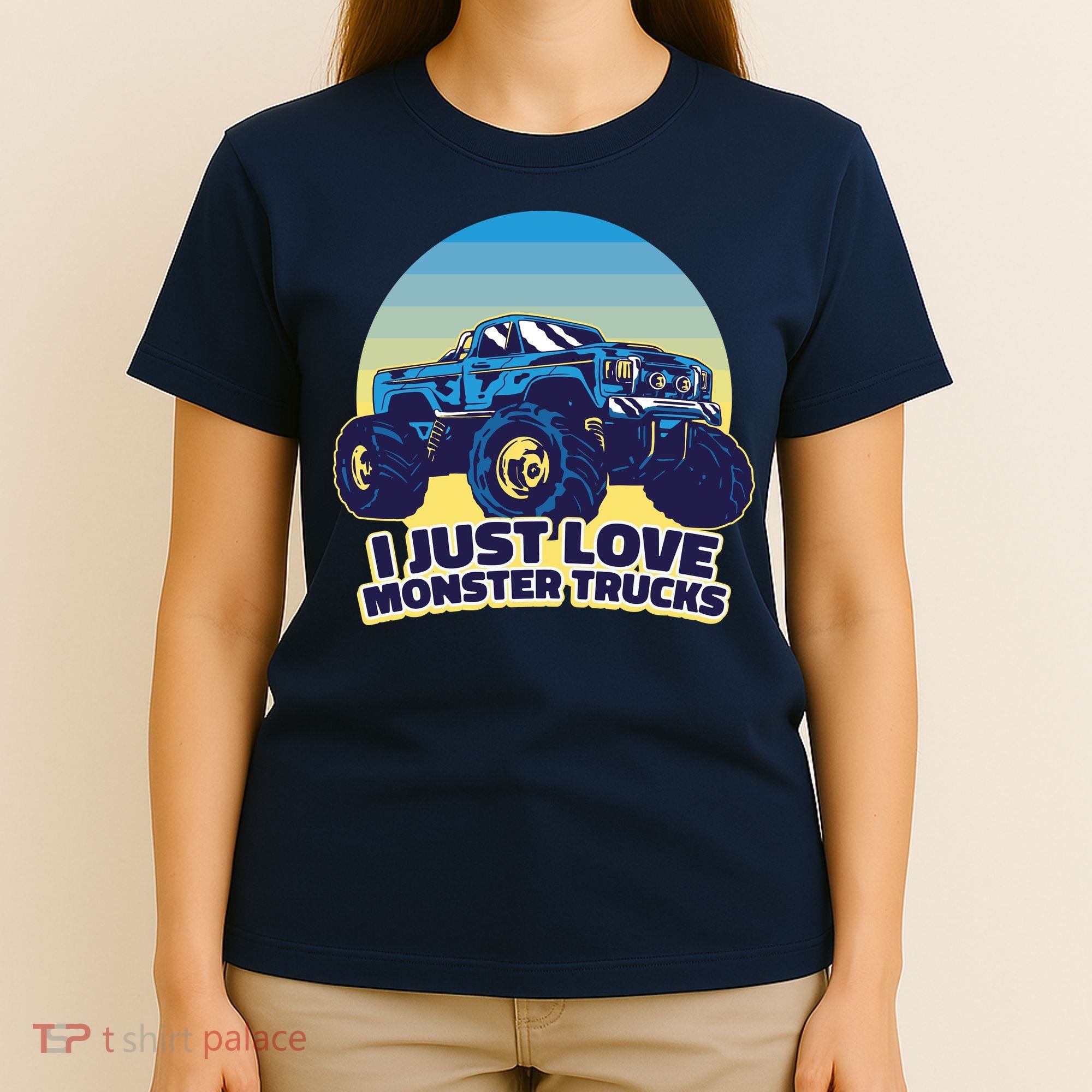 I Just Love Monster Trucks Retro Sunset T-Shirt