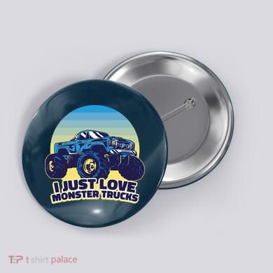 I Just Love Monster Trucks Retro Sunset Button