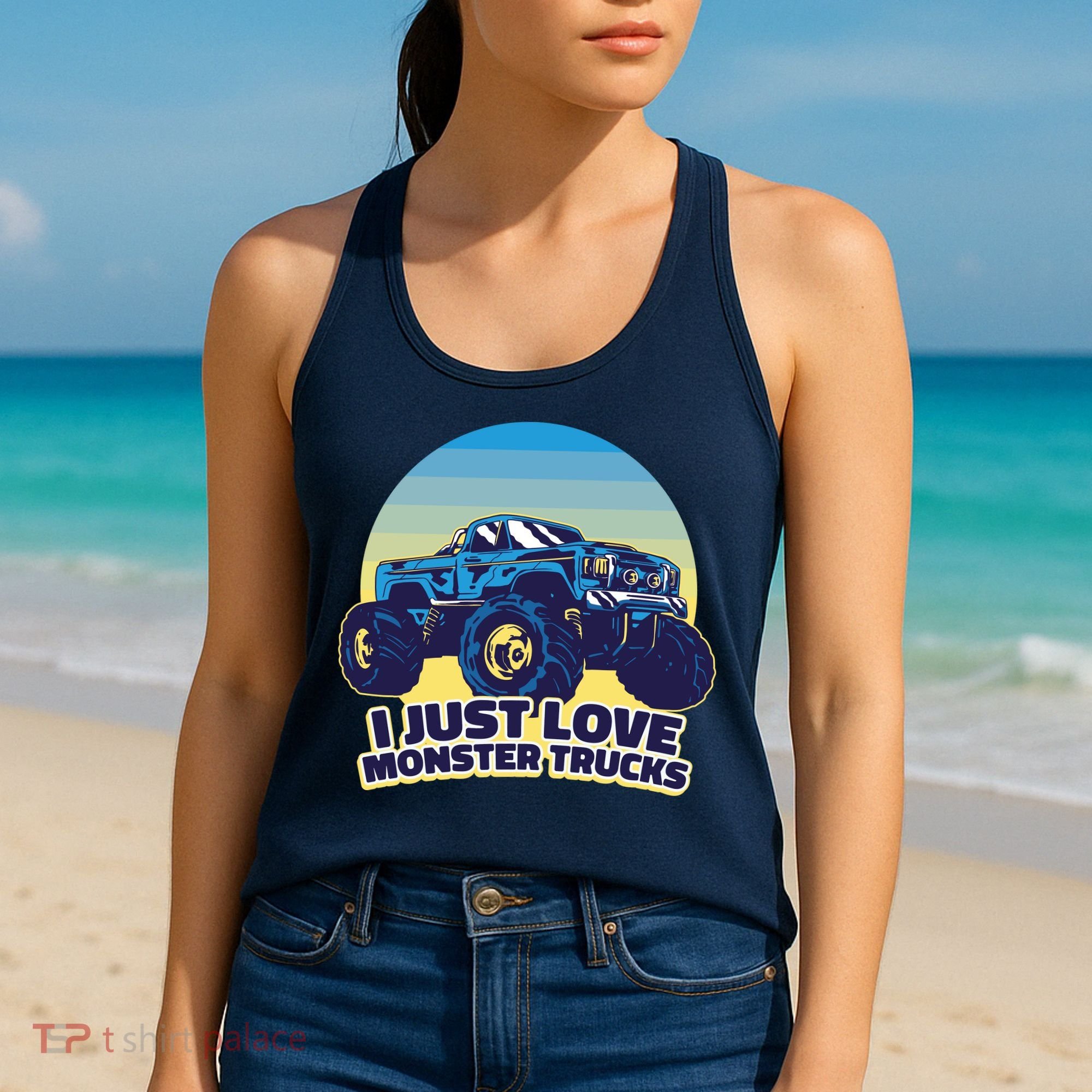 I Just Love Monster Trucks Retro Sunset Women's Tank Top