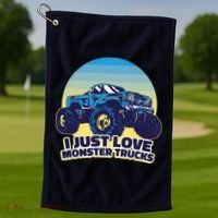 I Just Love Monster Trucks Retro Sunset Golf Towel thumb 1
