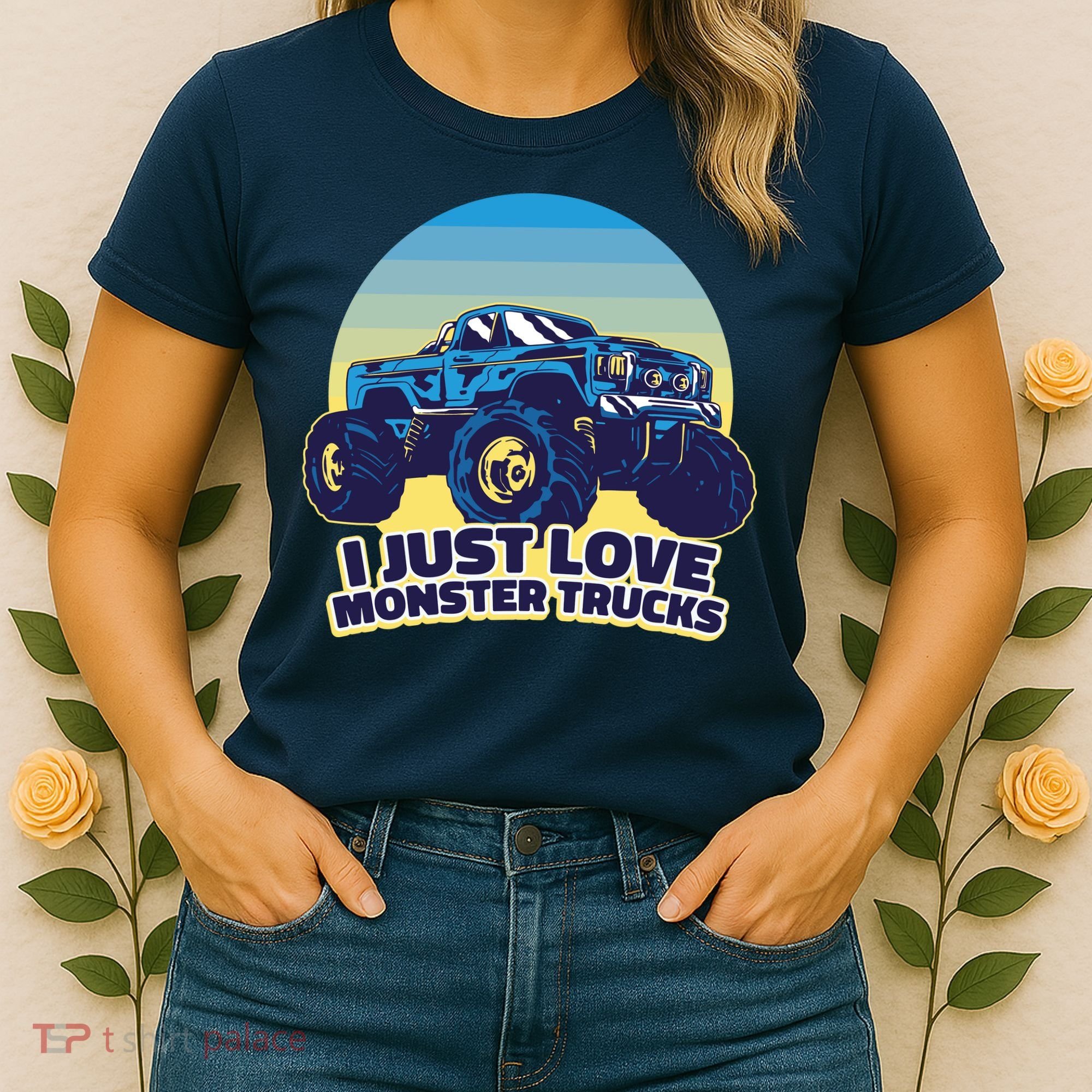 I Just Love Monster Trucks Retro Sunset Women's T-Shirt