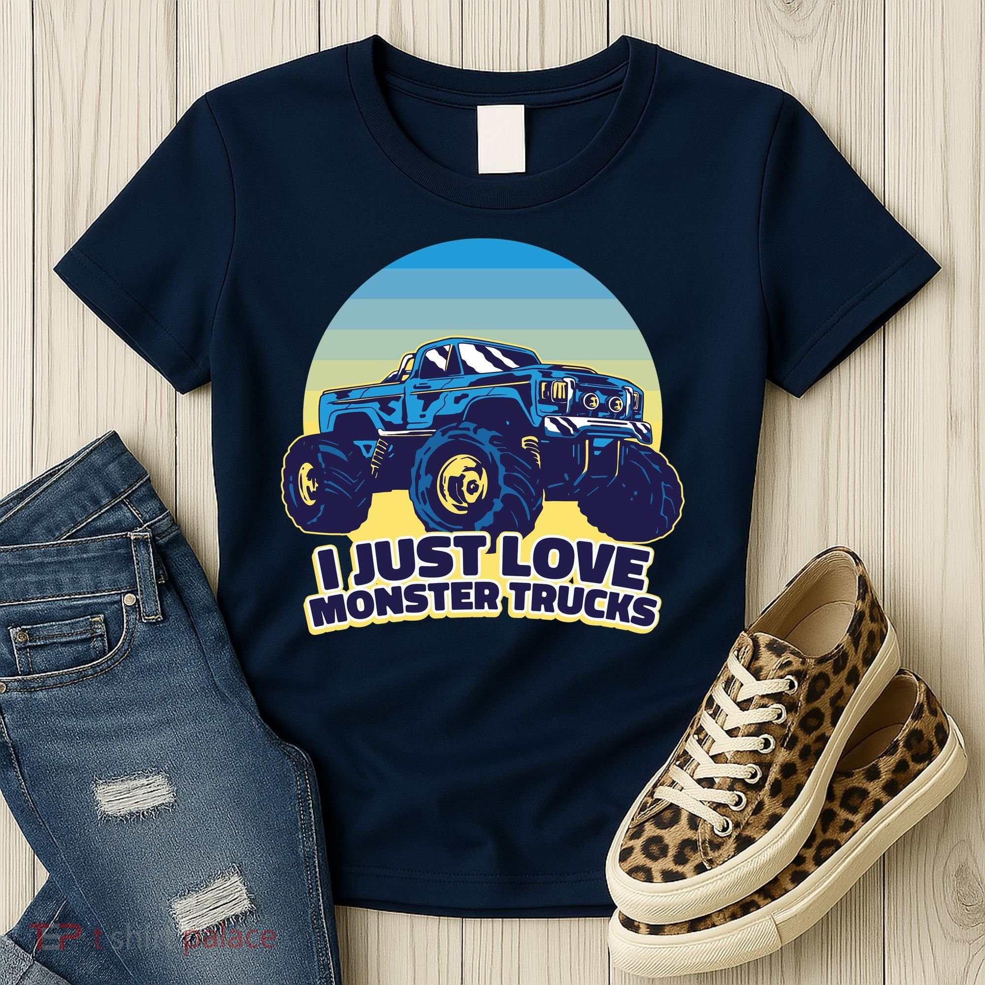 I Just Love Monster Trucks Retro Sunset Women's T-Shirt