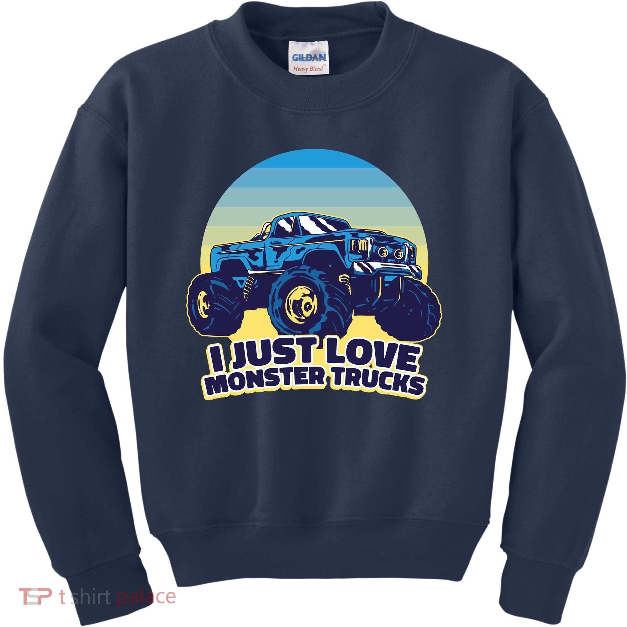 I Just Love Monster Trucks Retro Sunset Kids Sweatshirt
