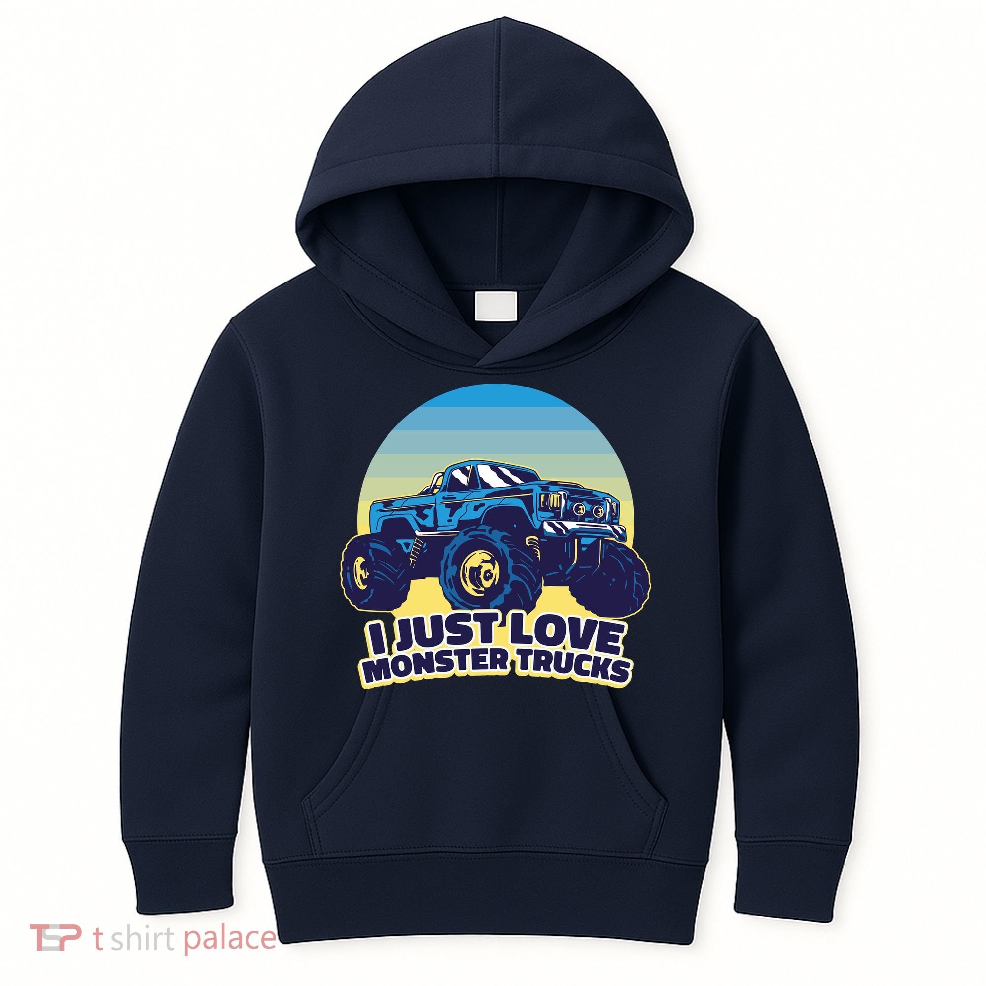 I Just Love Monster Trucks Retro Sunset Kids Hoodie